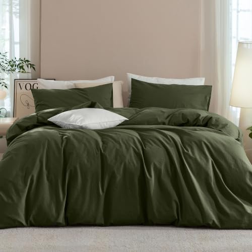 JIYUAN California King Washed Cotton Duvet Cover Set, Relaxed Linen Feel - Includes 2 Pillowcases, Hidden Zipper & 8 Corner Ties. Naturally Soft, Breathable & Lightweight. Machine Washable.