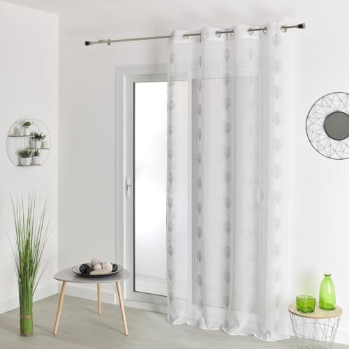 HomeMaison.com Embroidered Linen Effect Net Curtain 140 x 240 cm Grey