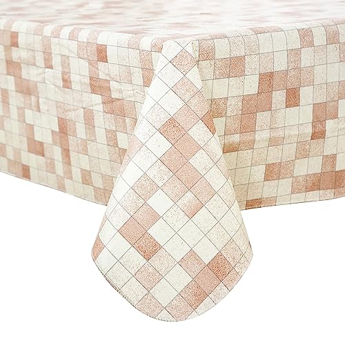 FIFTY FEET Rectangle Table Cloth - 84 * 60 Inch - Stain & Wrinkle Resistant Washable PVC Tablecloths, Kitchen & Table Linens for Rectangle Table Party Decorations Table Cover (Beige Plaid)