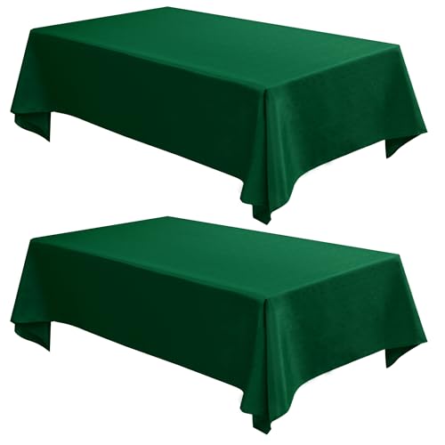Fitable Faux Linen Tablecloths Rectangle 60 x 102 Inch - 2 Pack Neutral Table Clothes for 6-8 Foot Tables, Hunter Green Faux Burlap Kitchen Table Cover for Dining, Party, Farmhouse, Banquet, Buffet