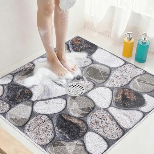 Square Shower Mat Non Slip: 36x36 Inch Extra Large Shower Mats with Drain Hole in Middle -Anti Slip Shower Mats for Inside Shower -Loofah Shower Floor Mat Bath Mat for Shower Stall Bathtub Elderly