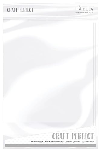 "Tonic Studios Craft Perfect Acetate Sheets A4 (8.27"" x 11.69"") - 5 Heavyweight Construction Sheets of 0.38 mm Thick - for Shaker Cards, Overlays, Tracing & Crafts"