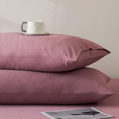 JELLYMONI Pillowcases King Set of 2 Washed Cotton Envelope Pillow Covers Linen-Like Texture,Maroon 20??36in Bed Pillow Cases Soft Breathable (Pillows are not Included)