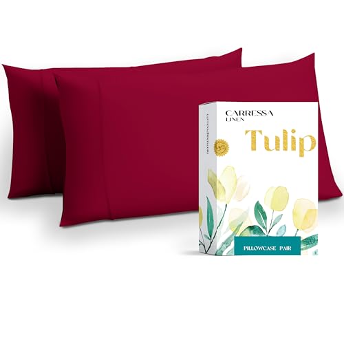 Carressa Linen Luxury Egyptian Cotton King Size Pillow Cases Set of 2-800 Thread Count Red Pillowcases for Sleeping, Soft, Cooling Sateen Pillow Cover, Extra Long Staple Hotel Quality Pillow Cases