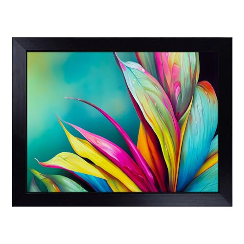 Lap Tray with Bean Bag Cushion, Ravishing Tropical Leaves Abstract - Handmade in the UK, Raised Wooden Edge, Padded Cushion, Heat-Resistant Wipe-Clean Surface, for Meals, Laptops and Crafts