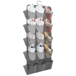 ASelected 30 Large Reversible Hanging Shoe Storage, Hanging Organiser Over the Door Shoe Racks, Mesh Pockets Storage hanger for Bedroom Bathroom Closet, 130 x 42Cm, Gray