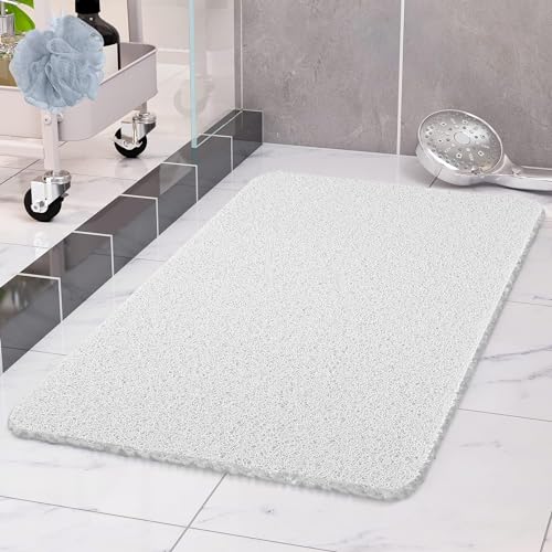 COSYLAND Non-Slip Shower Mat 40 x 60 cm - Shower Mat Non-Slip with Drain - Soft PVC Loofah Non-Slip Mat Bath - Quick Drying Bath Mats - White