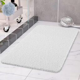 COSYLAND Non-Slip Shower Mat 40 x 60 cm - Shower Mat Non-Slip with Drain - Soft PVC Loofah Non-Slip Mat Bath - Quick Drying Bath Mats - White