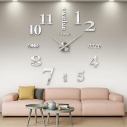 CoZroom Large Silver 3D Frameless Wall Clock Stickers DIY Wall Decoration for Living Room Bedroom