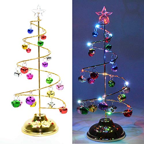 Shatchi 13 Inch Spiral Bell Christmas Tree Pre Decorated LED Pre-Lit Xmas Home Decorations Xmas Novelty Décor 33cm Gifts