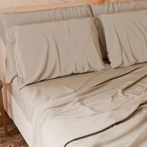 PETTI Artigiani Italiani - 4 Piece Double Bed Sheet Set, Soft and Breathable, Bed Set with Top Sheet, Fitted Bottom Sheet and 2 Pillowcases Cream Sheets