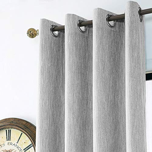 Melodieux Elegant Cotton Blackout Thermal Insulated Grommet Top Curtains/Drapes for Bedroom, 52 by 96 Inch, Grey