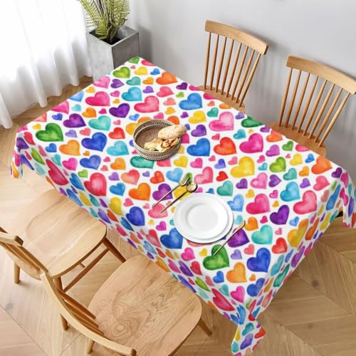 mutakin Rainbow Love Tablecloth Rectangle Table Cloth Washable Table Cover for Decoration Kitchen Dining Room 60x90 Inch