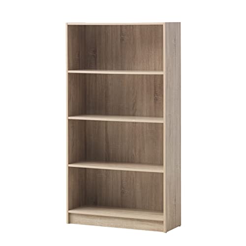 Timber Art Design UK 4 Tier Bookcase Open Tall Display Shelf Rack Contemporary Organizer Display Shelving Unit for Modern Living Room, Office, Study Room Furniture, Sonoma Oak - W80 x H150 x D30cm