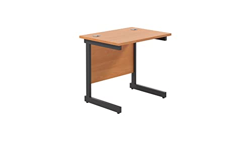 Office Hippo Heavy Duty Rectangular Cantilever Home Office Desk + Integrated Cable Ports, PC Desk For Home, 5 Yr Wty - Black Frame/Beech Top, 80cm x 60cm