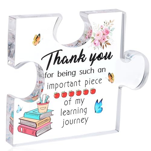 Teachers Gifts, Teacher Appreciation Gifts,Thank You Acrylic Plaque for Teachers Day From Student, Acrylic Puzzle-Shaped Plaque Decorative Sign Desk Ornament for Home Office Shelf Table Decor
