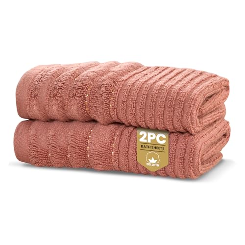 Rapport Home Linear Bath Sheets 2 Pack - Rose Red - 90x140cm - Luxurious 500GSM 100% Cotton - Oeko-Tex Certified Absorbent & Soft Bathroom Towels