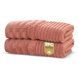 Rapport Home Linear Bath Sheets 2 Pack - Rose Red - 90x140cm - Luxurious 500GSM 100% Cotton - Oeko-Tex Certified Absorbent & Soft Bathroom Towels