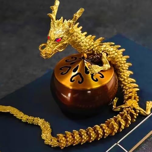 blandinelove Golden Articulated Dragon, Feng Shui Dragon Statue Ornament, Flexible Joints Chinese Dragon Home Decor Executive Desk Figurine Attract Wealth and Good Luck Office Home Décor