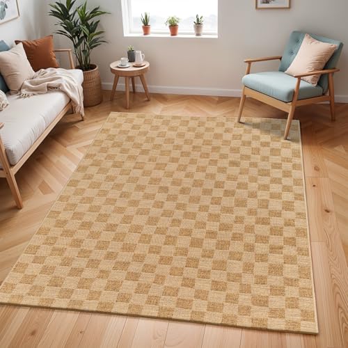 Livabliss Jerrie Vanze Indoor Outdoor Carpet 120x170 cm, Boho Pattern for Living Room, Dining & Garden, Waterproof Stain Durable, Amber Tan