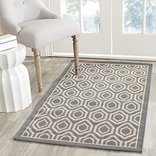 Safavieh Contemporary Indoor/Outdoor Woven Rectangle Area Rug, Courtyard Collection, CY6902, in Anthracite / Beige, 79 X 152 cm for Garden, Patio or Any Outdoor Space