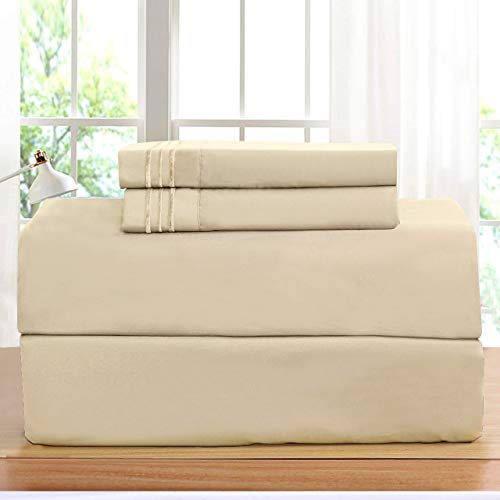 Elegant Comfort Luxurious Bed Sheets Set on Amazon 1500 Thread Count Wrinkle,Fade and Stain Resistant 4-Piece Bed Sheet Set, Deep Pocket, Queen Cream