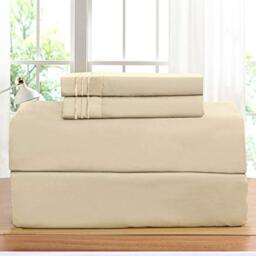 Elegant Comfort Luxurious Bed Sheets Set on Amazon 1500 Thread Count Wrinkle,Fade and Stain Resistant 4-Piece Bed Sheet Set, Deep Pocket, Queen Cream