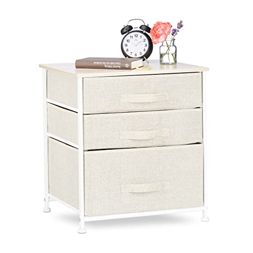 Relaxdays Shelving System, Chest of Drawers, Standing Shelf with 3 Boxes, HxWxD: 53 x 48 x 40 cm, Metal and Wood, Beige