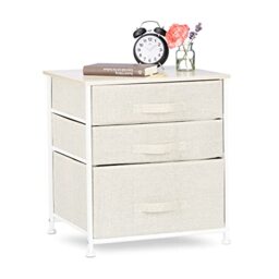 Relaxdays Shelving System, Chest of Drawers, Standing Shelf with 3 Boxes, HxWxD: 53 x 48 x 40 cm, Metal and Wood, Beige