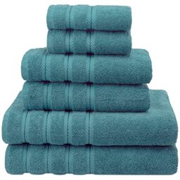 American Soft Linen 100% Turkish Carde Cotton 6 Piece Towel Set, 560 GSM Towels for Bathroom, Super Soft 2 Bath Towels 2 Hand Towels 2 Washcloths, Teal