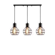 LEDSone Industrial Vintage 3 Light Pendant Ceiling Light, Black Metal Cage Chandelier with Adjustable Hanging Cables, Loft Bar Edison Flush Mount Lighting Fixture for Kitchen Island Dining Room