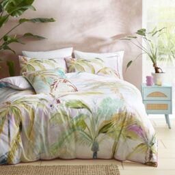 Appletree - Tropical Palm Leaves Duvet Cover - Single Bedding Size (140 x 200cm) - 100% Cotton - Pink Piped Edge - 1 Pillowcase - Green Tropical Bedding with Leaf - Jungle Duvet Cover in Pink