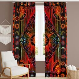Bless International Beautiful Indian Bohemian Psychedelic Hippie Burning Sun Window Curtain Panels For Bedroom, Living, Balcony (Golden Tie Dye (38x83 Inches)(96x210 Cms))