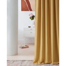 ROOM99 Laurel Curtain with Eyelets, 140 x 250 cm, Width x Height Blackout Opaque Sliding Curtains, Living Room, Bedroom, Mustard, 1 Piece