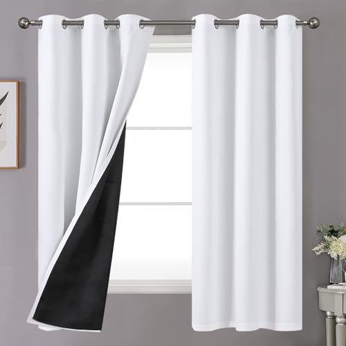 YoungsTex Insulated 100% Blackout Curtains 63 Inch Length for Bedroom, Double Layer Grommet Full Light Blocking Window Drapes Privacy for Living Room Kids, Pure White, 2 Panels, 38 X 63 Inch