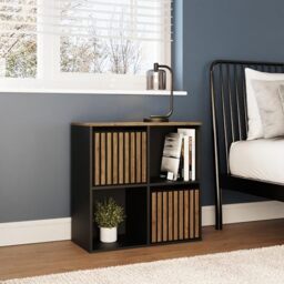 GFW Kube Cube Storage Unit with Open & Hidden Storage, Black & Walnut Effect Shelving Unit for Living Room, Bedroom or Office