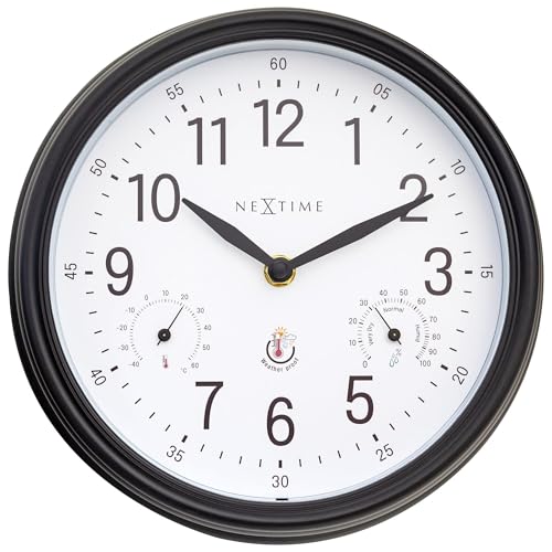 NeXtime Wall Clock (Garden/Inside) 23.5 cm-Time/Temp/Humidity-Black/White-Plastic Jasmine