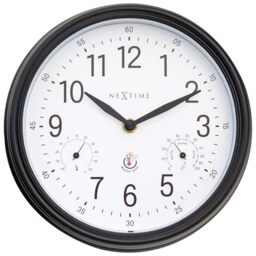 NeXtime Wall Clock (Garden/Inside) 23.5 cm-Time/Temp/Humidity-Black/White-Plastic Jasmine