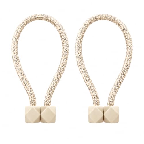 2Pcs Curtain Tie Backs, Magnetic Woven Rope Curtain Tiebacks - Decorative Curtain Holdbacks, Home Window Curtain Accessories for Bedroom Living Room, Beige