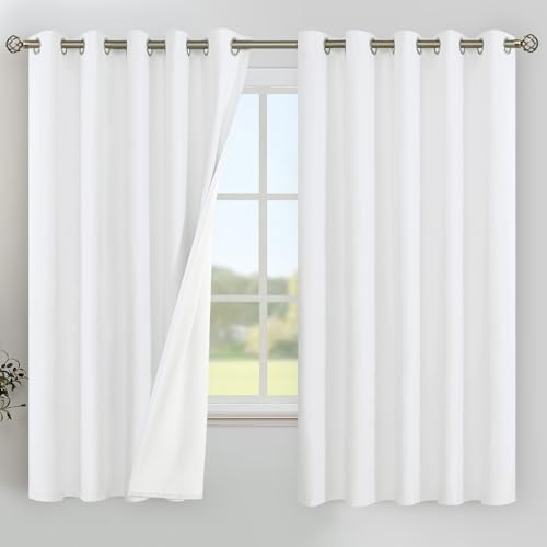 YoungsTex White Linen Blackout Curtains for Bedroom 63 Inch Length, Thermal Insulated Window Drapes Extra Wide with Grommet Full Room Darkening for Winter Living Room, 2 Panels, 60 X 63 Inch