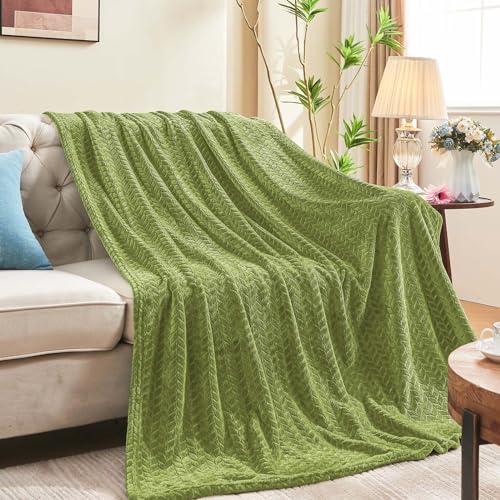inhand Sage Green Fleece Twin Blanket, Super Soft Flannel Cozy Blankets for Adults, Lightweight Leaves Pattern Fuzzy Blanket for Couch Bed Office, Warm Plush Blankets for All Season, 60x90 Inches