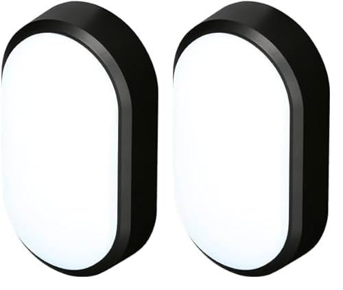 4lite Pylus Outdoor Oval Wall Light (Black) 1100lm Bulkhead IP54 LED Integrated Exterior Light - 4L2/3216-4Yr Guarantee (Pack of 2)