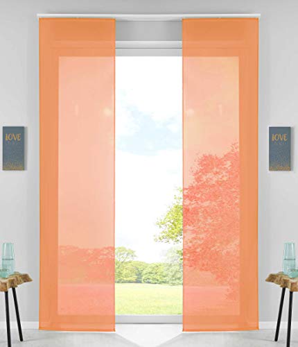 Gardinenbox Set of 2 sliding curtains, panel curtains, complete with panel carrier, weighted rod, 100% polyester, orange, H x W 245 x 60 cm
