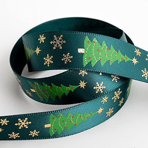 Italian Options Christmas Tree Snowflake Satin Ribbon for Gift Wrapping, Christmas Ribbon for Crafts, Wreaths, D??cor, Tree Decorations, Cards, Fabric Ribbons, Taupe, 16mm x 5 Metre Roll