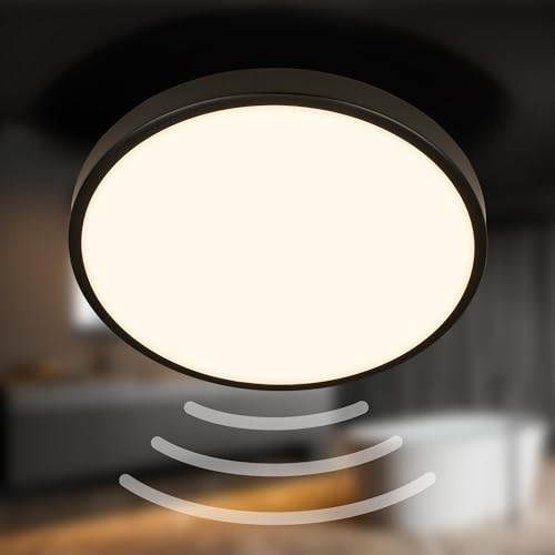BRILONER - LED Ceiling Light with Motion Detector IP54 3m Range, Warm White Light Colour, 95 Degree Detection, LED Ceiling Light, LED lamp, Bathroom lamp, Bathroom lamp, Kitchen lamp, 29x7.5 cm
