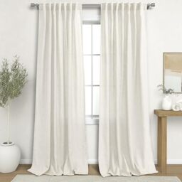 KOUFALL 2 Panel Set Linen Sheer Curtains 96 Inches Long for Sliding Glass Door Window Treatments Drapes Living Room,Off White Ivory Cream,8 FT 52x96 Length, Natural
