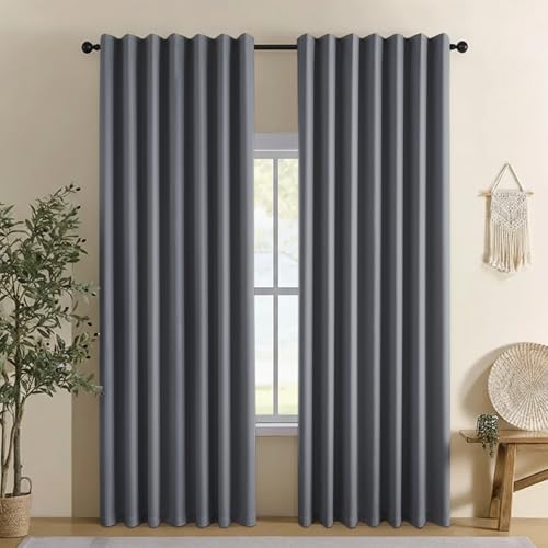 "CYCMACO Linen 100% Blackout Curtains for Bedroom, Black Out Curtains 84 Inch Long 2 Panels Set, Back Tab/Rod Pocket Living Room Drapes, Thermal Blackout Curtain(52"" W X 84"" L, Charcoal Gray)"