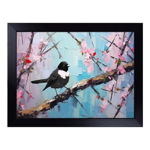 Lap Tray with Bean Bag Cushion, Bird Palette Knife - Handmade in the UK, Raised Wooden Edge, Padded Cushion, Heat-Resistant Wipe-Clean Surface, for Meals, Laptops and Crafts
