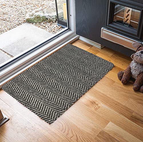 Serdim Rugs Richmond Anti Slip Herringbone Design Barrier Entrance Door Mats, Taupe, 50x80 cm Rectangle
