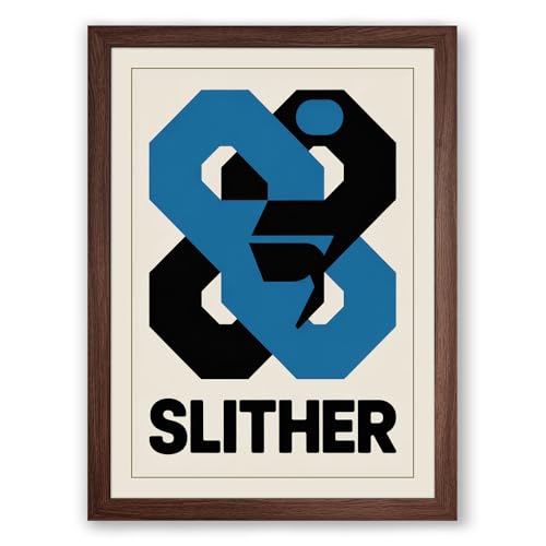 Slither Logo Geometric Framed Wall Art Print A4 (29.7×21cm) Walnut, Wall Decor for Living Room, Bedroom, Office & Home, Ready to Hang, Art Gift